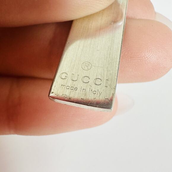 Gucci 925 Sterling Silver Rectangle Bar Pendant Charm Made In Italy Designer - Picture 6 of 7